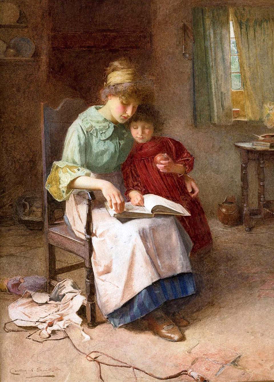 Mother and child reading a story