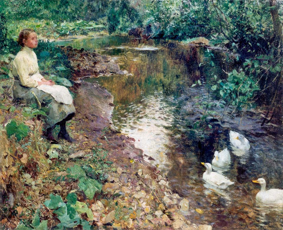 Jeune fille au bord du ruisseau