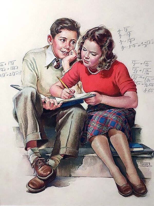Girl and boy on school steps - helping with homework