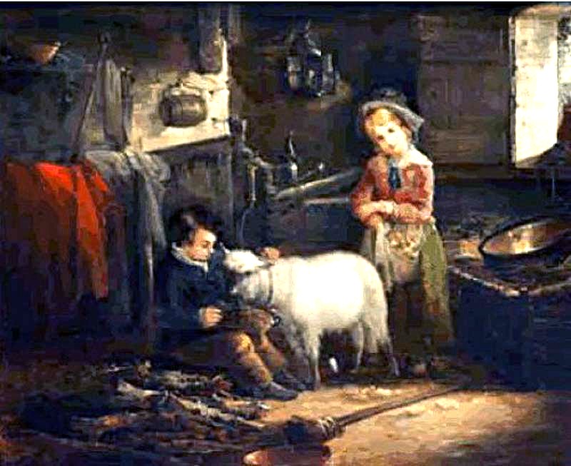 Children feeding a sheep
