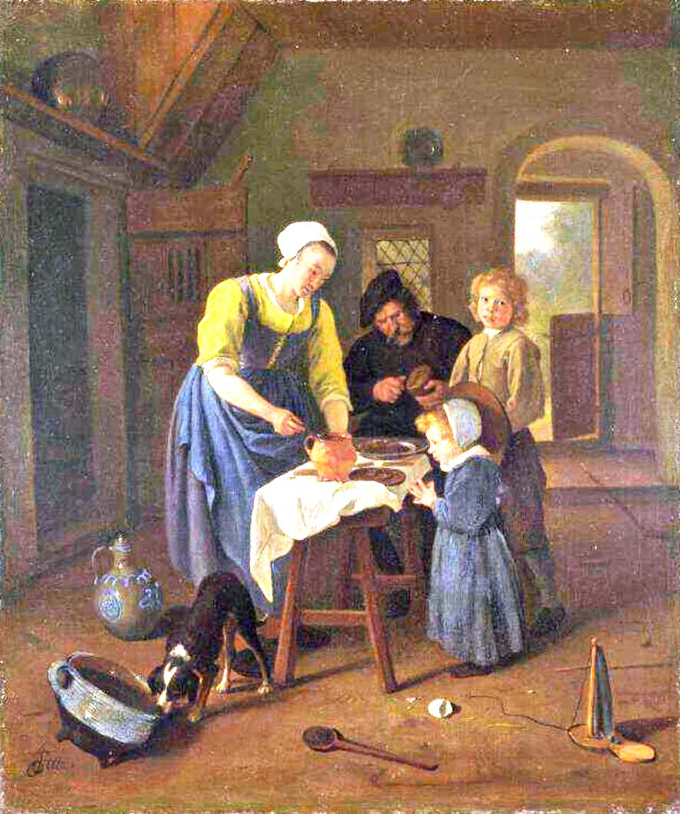 Une famille paysanne à l'heure du repas - 1665
