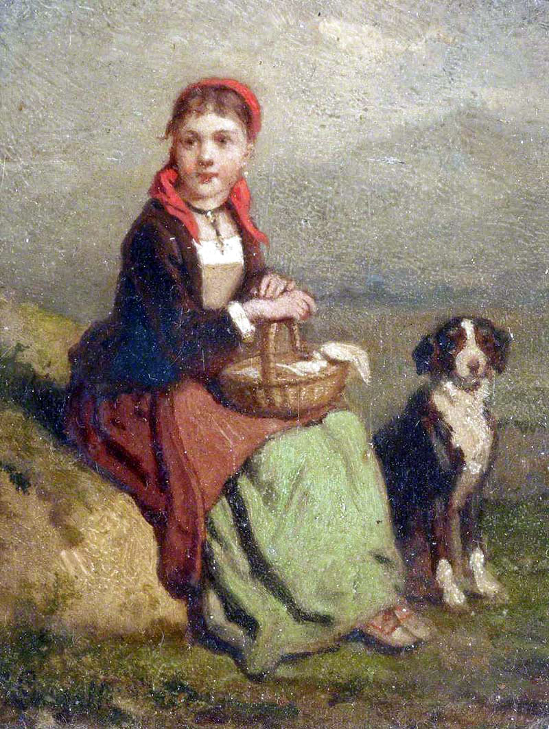 A girl and a dog resting by the wayside