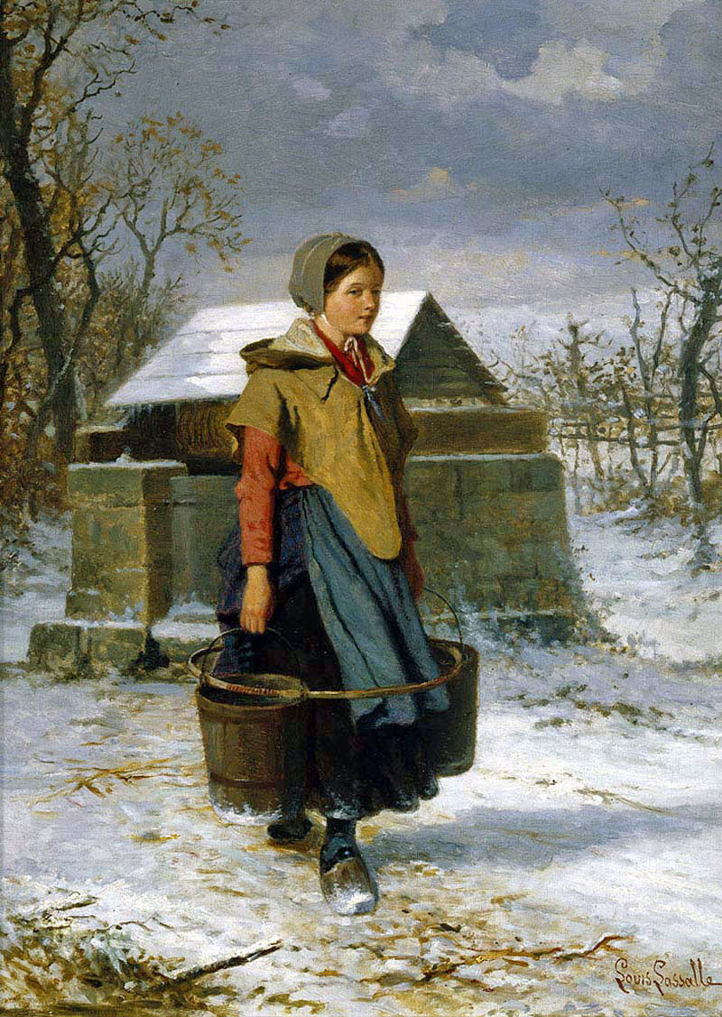 Carrying water in a winter landscape