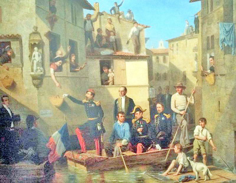The Emperor Napoleon III in a boat at Cordeliers Street during the Tarascon floods