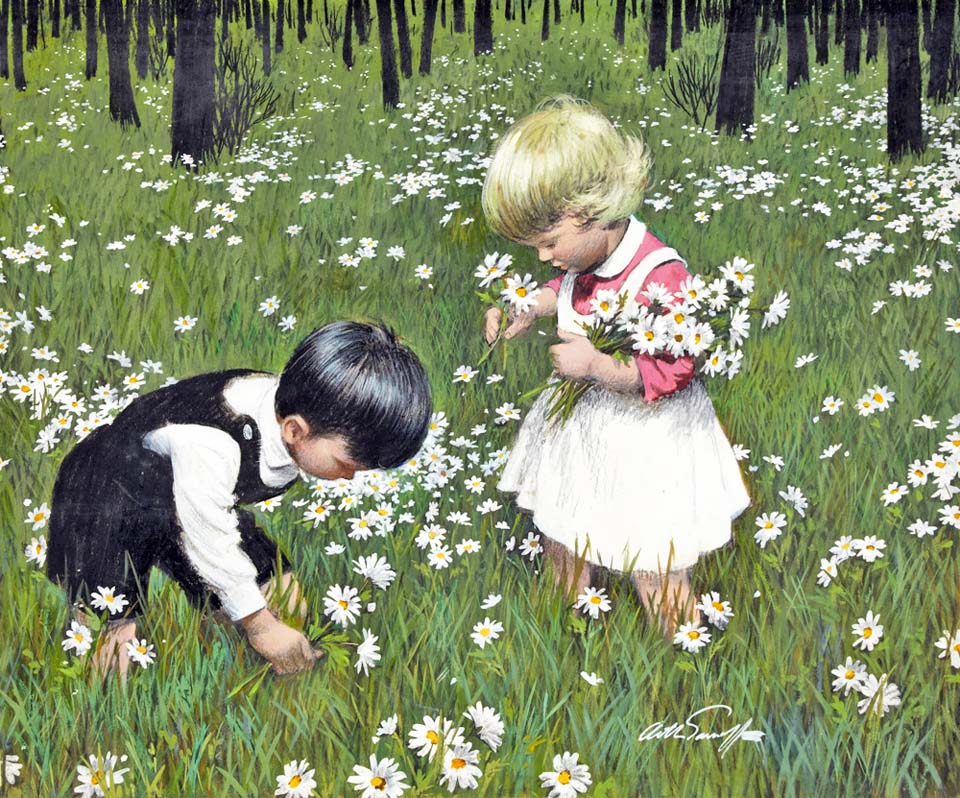 Children in daisy field