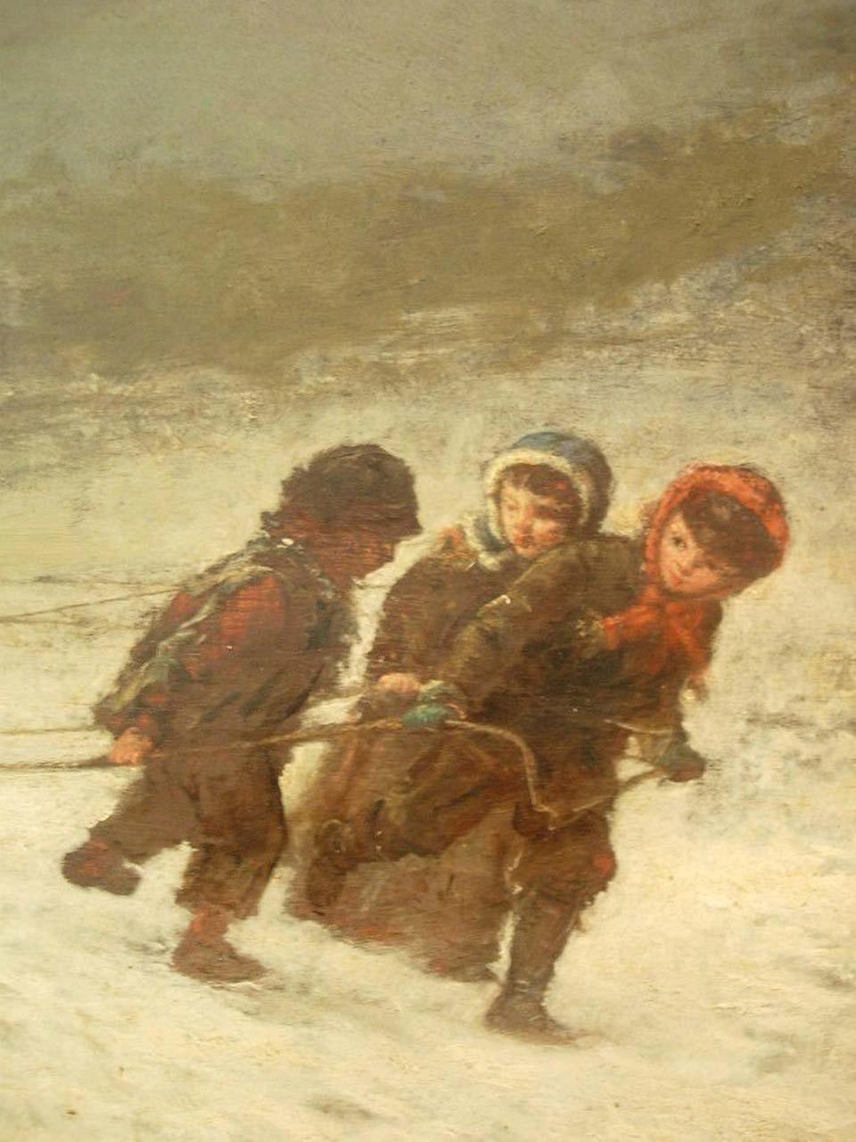 Winter scene with children sledding - 2