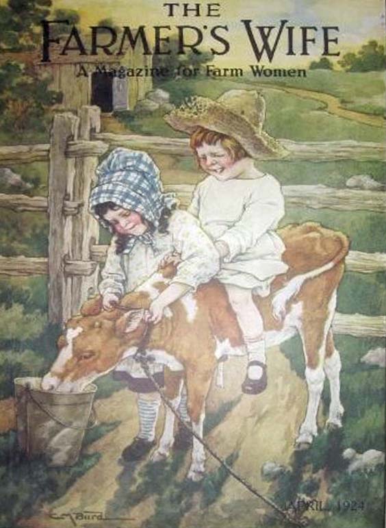 1924-04 Les filles de la ferme avec le veau